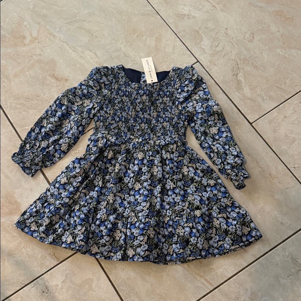 Janie and Jack Navy and Blue Floral Smocked Dress